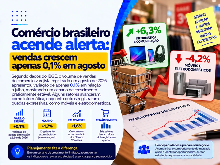Comércio brasileiro acende alerta: vendas quase param de crescer e setores registram queda de até 4,2%