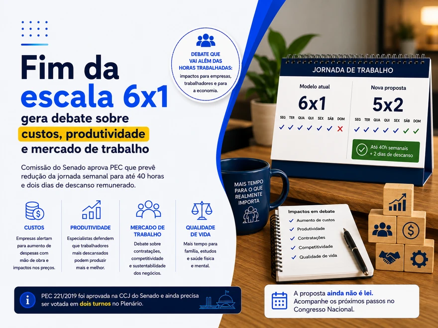 Fim da escala 6x1 gera debate sobre custos, produtividade e mercado de trabalho