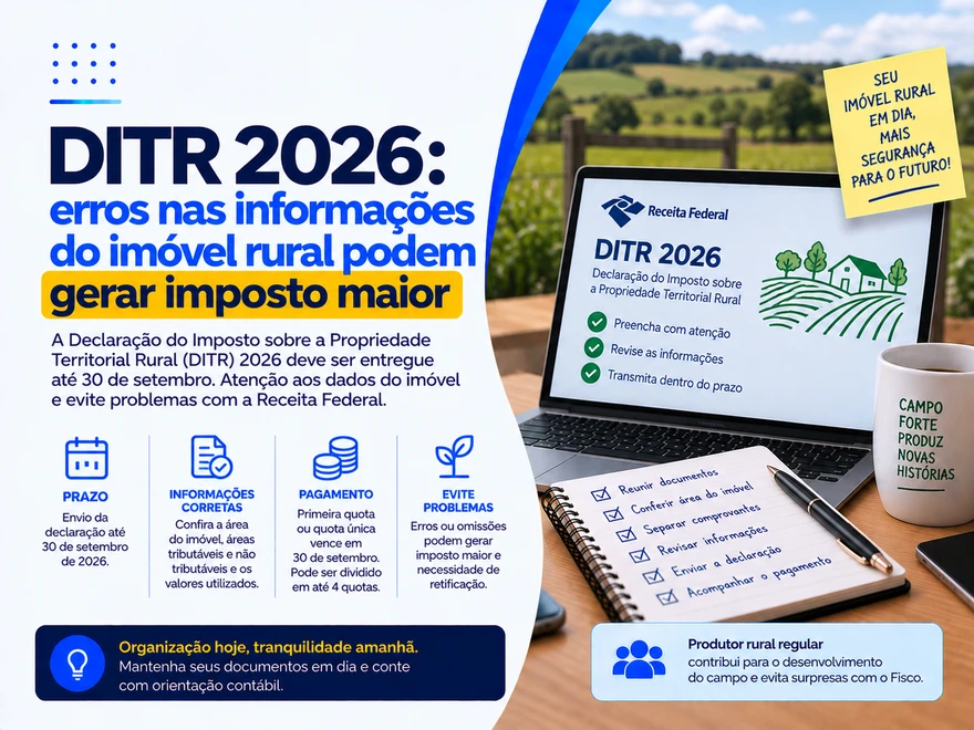 DITR 2026: erros nas informações do imóvel rural podem gerar imposto maior