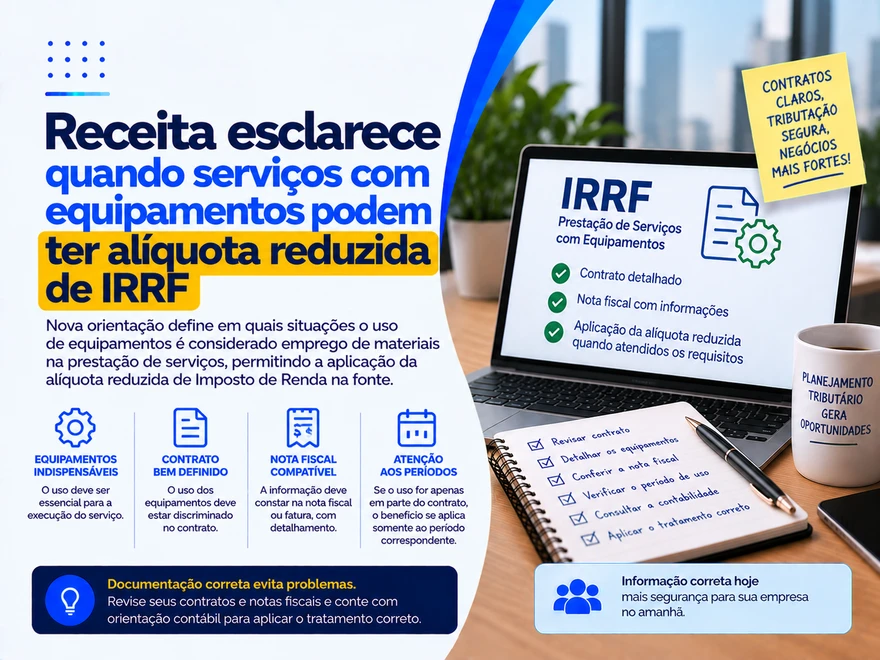 Receita esclarece quando serviços com equipamentos podem ter alíquota reduzida de IRRF