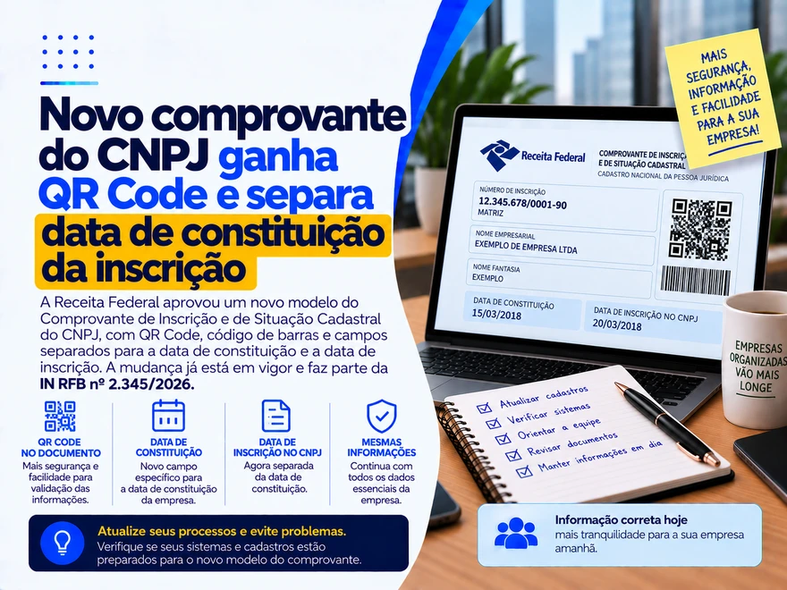 Novo comprovante do CNPJ ganha QR Code e separa data de constituição da inscrição