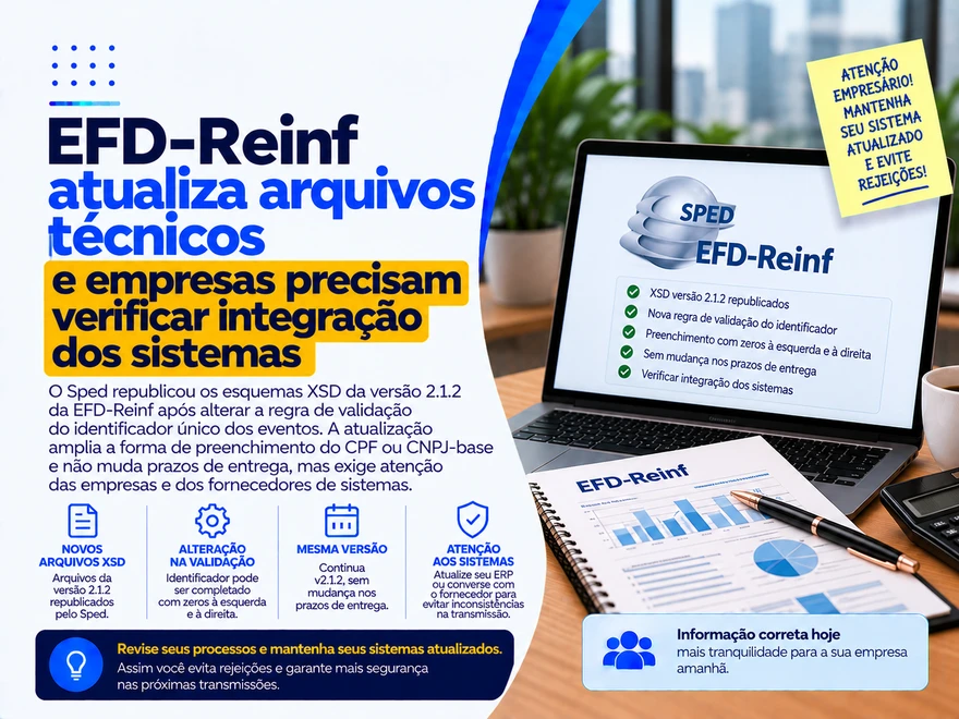 EFD-Reinf atualiza arquivos técnicos e empresas precisam verificar integração dos sistemas